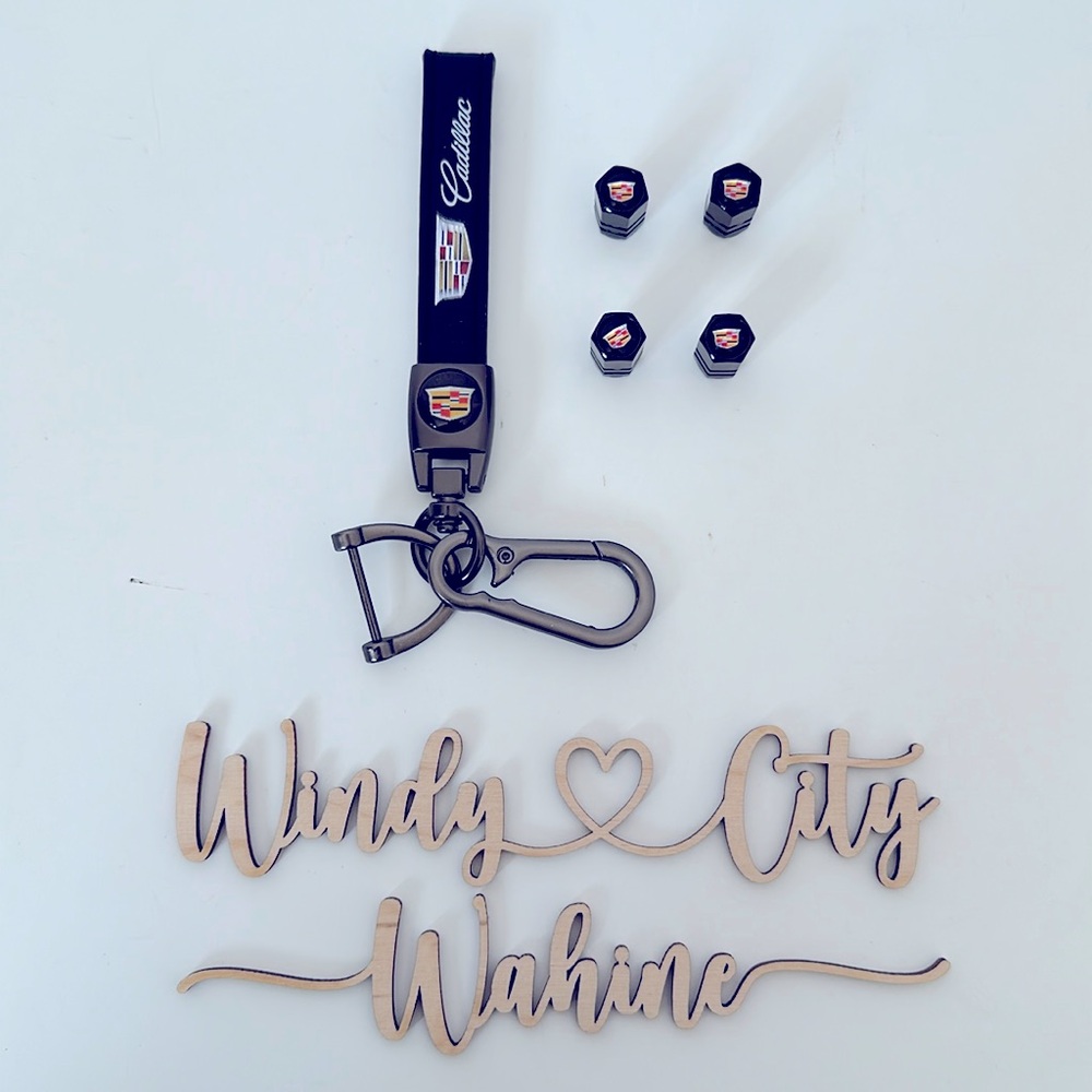 NWT Cadillac Keychain & Tire Cap 6 pc Bundle
